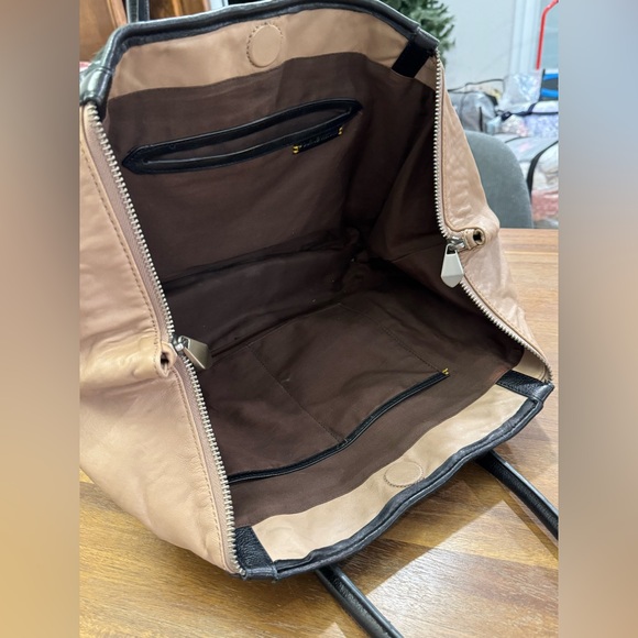 Pour La Victoire Tote Bag Leather & Calf Hair Black Beige Purse Colorblock - Picture 2 of 12